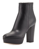 Leather Platform Ankle Boot, Black