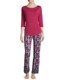 Talco 3/4-Sleeve Lounge Top, Deep Ruby
