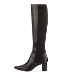 Lira Leather Mid-Heel Knee Boot, Black