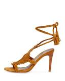 Ady Woven Ankle-Wrap 100mm Sandal, Mahogany