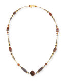 Long Gray & Peach Agate Necklace, 46"