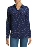 Slim Signature Floral-Print Shirt, Peacoat Multi