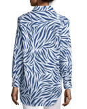 Monica Zebra-Print Sateen Blouse, Royal/White
