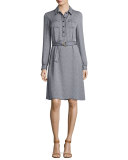 Christelle Belted Printed Shirtdress, New Ivory/Midnight