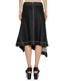 Topstitched Handkerchief-Hem Skirt, Blue Black