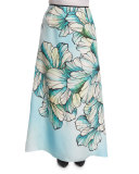 Clacson Long Flower-Print A-line Skirt, Plus Size