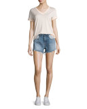 Superfine Jersey V-Neck Tee, Flesh