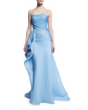 Gazaar Strapless Side-Bustle Gown, Sky Blue