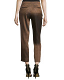 Herringbone-Jacquard Cropped Pants, Gold