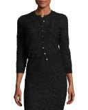 Soutache Embroidered 3/4-Sleeve Cardigan, Black