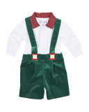Velvet Overalls w/ Jersey Polo, Green, Size 3-24 Months