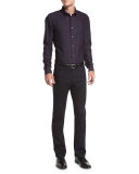 Tonal Geometric-Print Sport Shirt, Burgundy