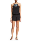 Mantra Embroidered Short Romper Coverup