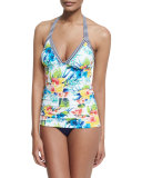 Floral-Print Halter Tankini Swim Top