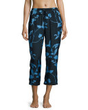 Floral-Print Pajama Cropped Pants, Multi Pattern