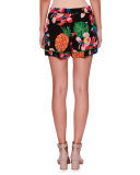 Tropical Dream Silk Shorts, Black/Multi