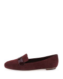 Fab Patent-Strap Suede Loafer, Bordeaux
