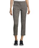 Bark-Print Slim-Leg Capri Pants, Black