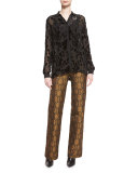 Medallion Wide-Leg Pants, Gold