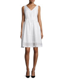 ribbon organza fit-and-flare dress, fresh white