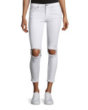 Distressed Skinny Cropped Jeans, White