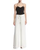 Aria Wide-Leg Tie-Front Pants, Ivory