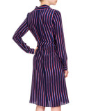 Marian Striped Silk Shirtdress, Navy/Red