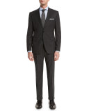 Birdseye-Windowpane Two-Piece Wool Travel Suit, Charcoal