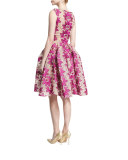 Floral-Embroidered Sleeveless Fit-and-Flare Dress, Magenta