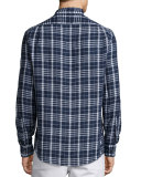 Tailored Plaid Long-Sleeve Shirt, Navy