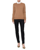 Long-Sleeve Rockstud-Trim Blouse, White