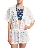 La Vie Boheme Crocheted Drawstring Tunic Coverup