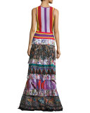 Lace-Up Striped Crochet Tank, Multi