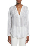 Striped Split-Neck Button-Down Shirt