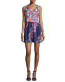 Lydia Printed Twill & Silk Dress, Indigo/Tangerine