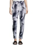 Palm-Print Drawstring Pants, Navy/Bianco