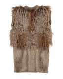 Ribbed Faux-Fur Vest, Chestnut, Size 8-14