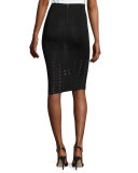 Melanie Pointelle Knit Pencil Skirt, Black