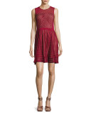 Fast Score Striped-Lace Dress, Red