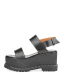 Elegant Leather Wedge Sandal, Black
