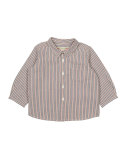 Long-Sleeve Striped Poplin Shirt, Red/White/Blue, Size 12M-2