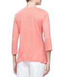3/4-Sleeve Scoop-Neck Organic Linen Tee, Petite