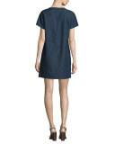 Ryder Short-Sleeve Chambray Shift Dress, Indigo