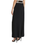 Sequined-Waist Wide-Leg Pants