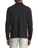 Long-Sleeve Oxford Polo Shirt, Charcoal Melange