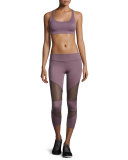 Cutout Capri Sport Leggings with Mesh Insets, Light Purple