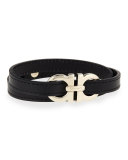 Men's Gancini Leather Wrap Bracelet, Black