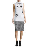 Crochet-Lace Pencil Skirt, Black/White