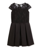 Cap-Sleeve Lace & Ponte Dress, Black, Size 8-16