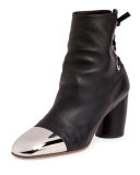 Cap-Toe Lace-Back Bootie, Black